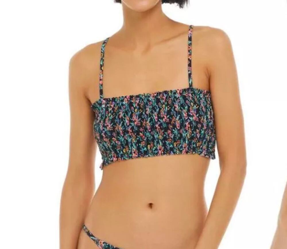 Body Glove Medium Elora Bikini Swim Top Smocked Bandeau Lined Bra Floral Abloom